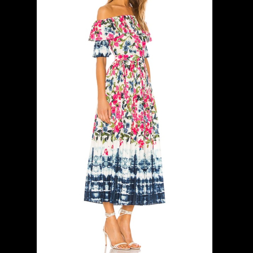 NWT MISA Mirabelle Dress In Dip-dye Floral ruffle pleated maxi dress midi